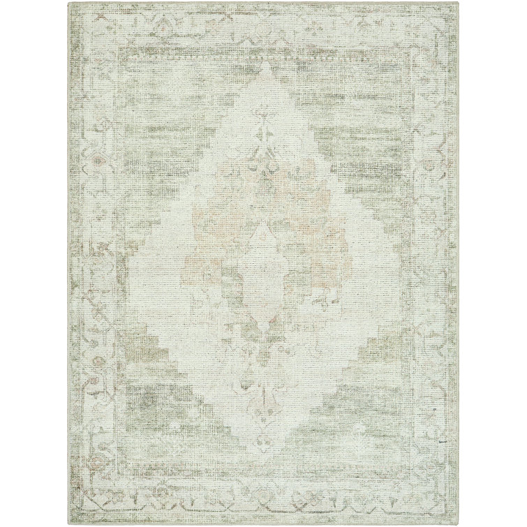 Ivory Wool-Synthetic Blend Handmade-Look Rectangular Rug, 6'7" x 9'