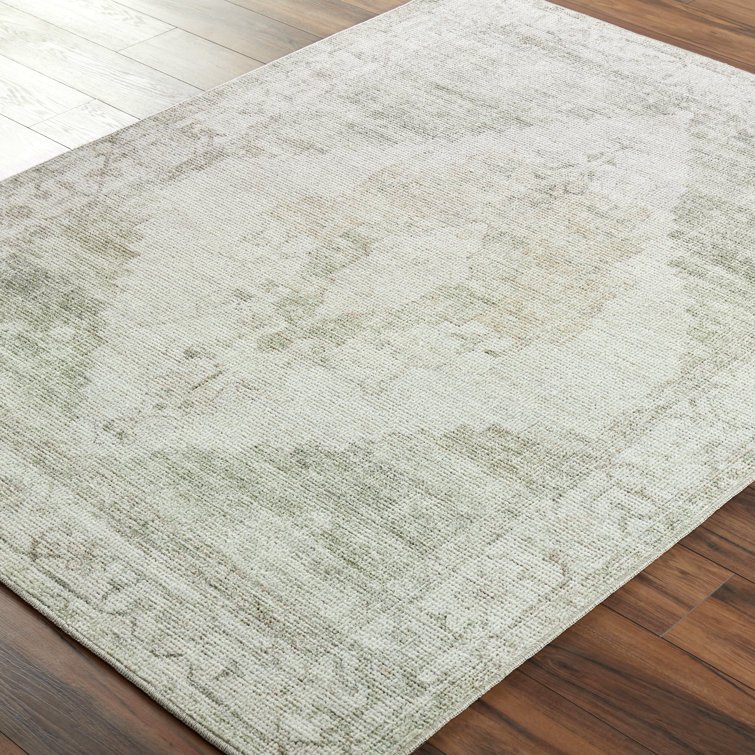 Ivory and Green Hand-knotted Wool and Synthetic Area Rug