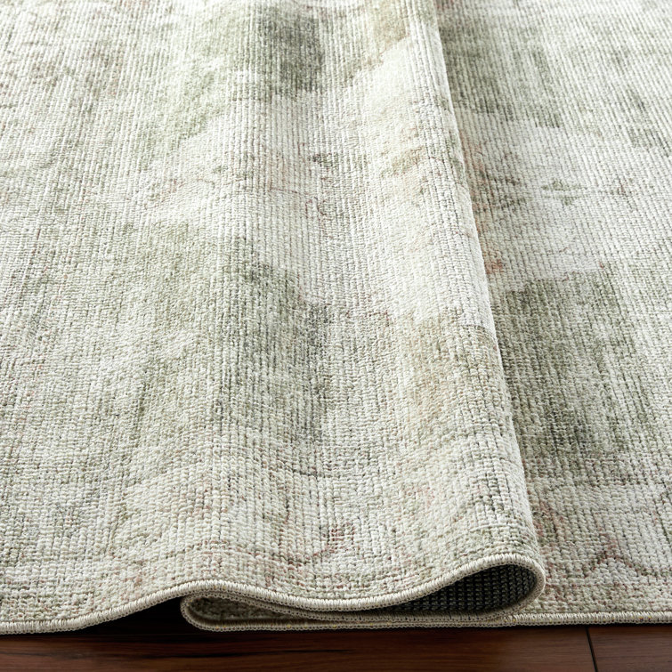 Ivory and Green Hand-knotted Wool and Synthetic Area Rug