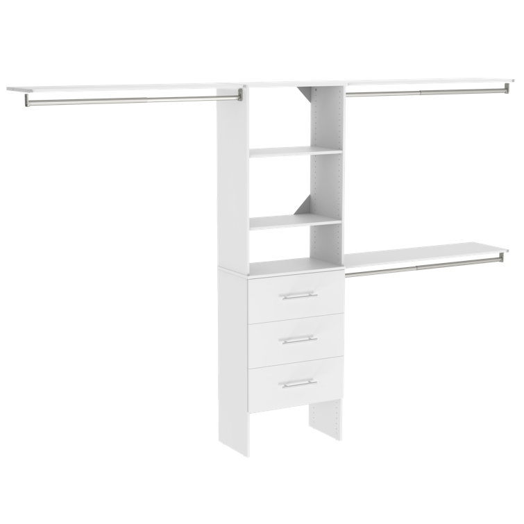 Pure White Adjustable Closet System with Drawers and Shelves
