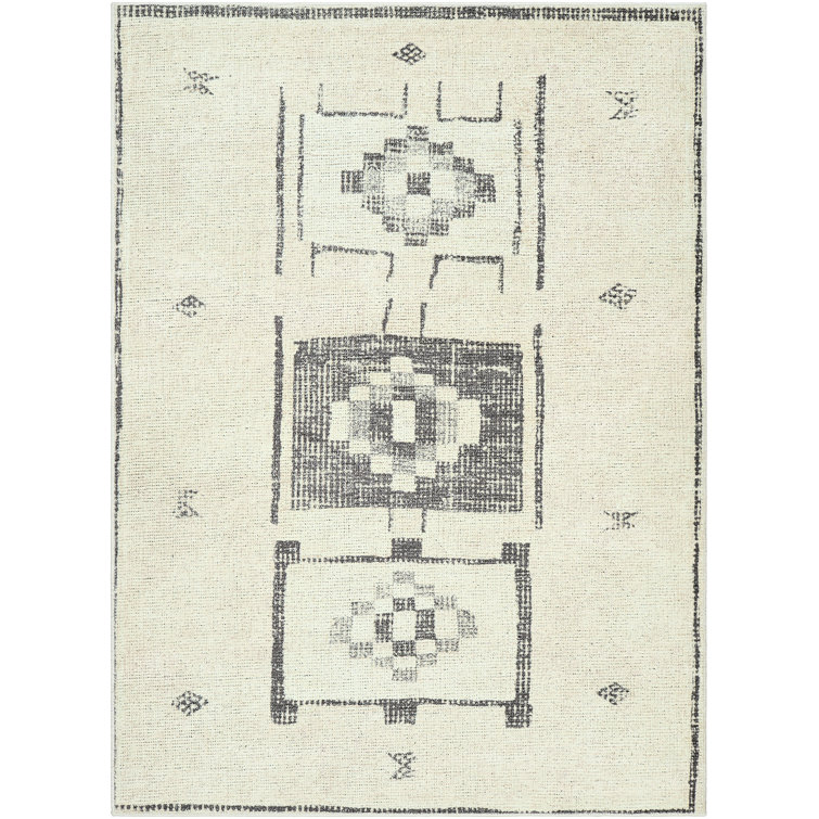Solana Vintage Charcoal Hand-Knotted Synthetic Area Rug, 5'3" x 7'