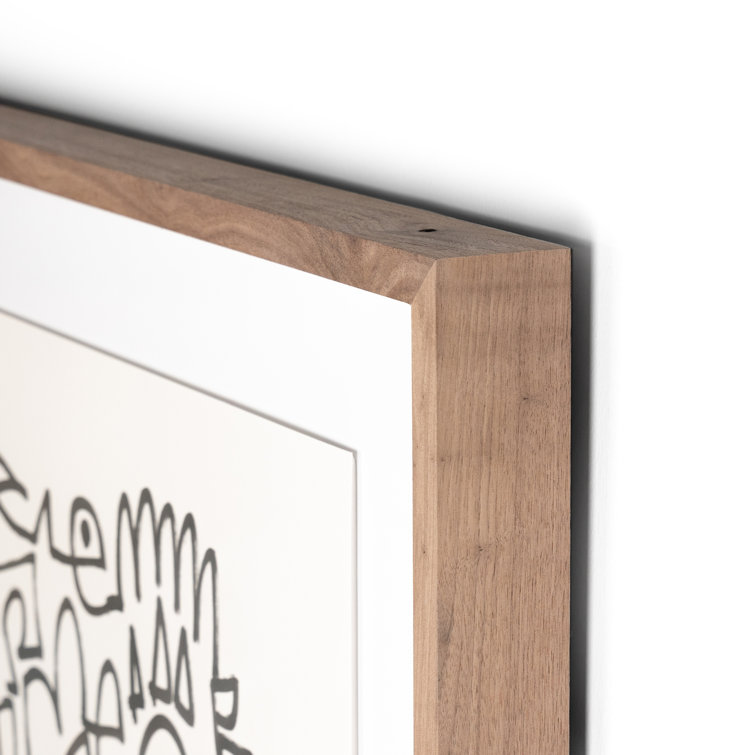 Modern Abstract Black and White Canvas Painting with Walnut Frame
