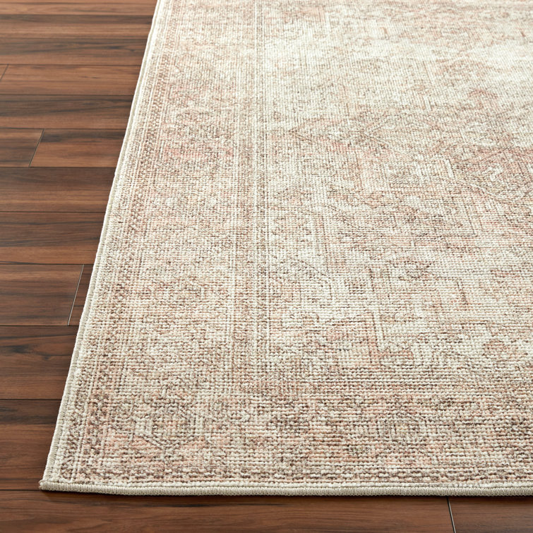 Ivory and Coral Hand-knotted Rectangular Synthetic Rug