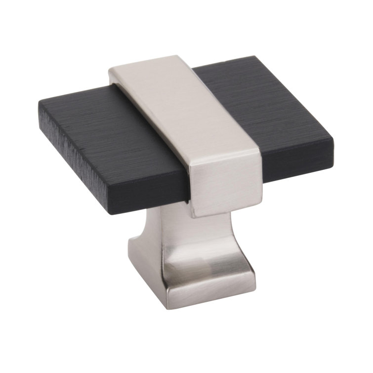 1-3/8" Brushed Matte Black and Satin Nickel Square Knob