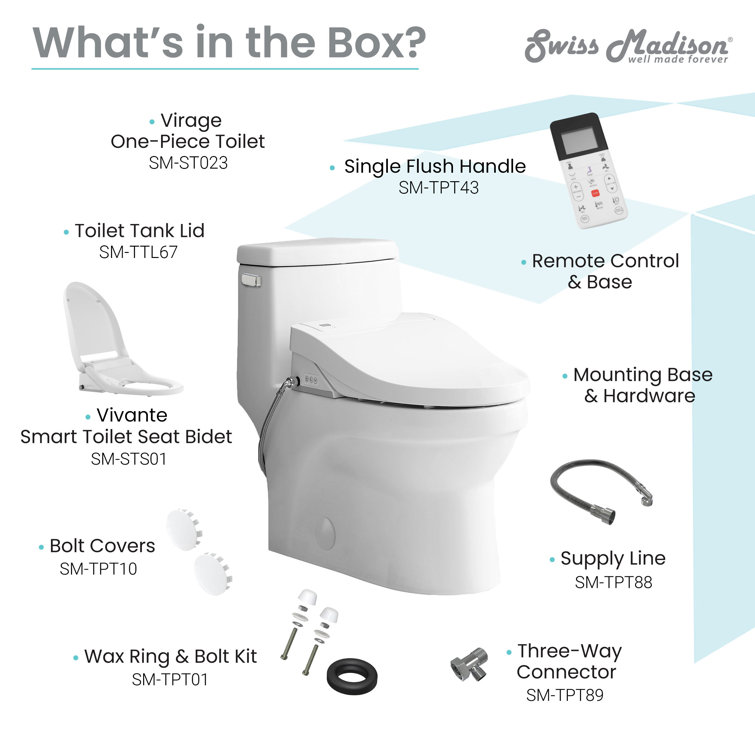 Elongated Glossy White Dual Flush Smart Toilet