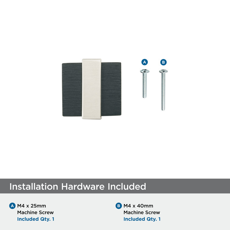 1-3/8" Brushed Matte Black and Satin Nickel Square Knob