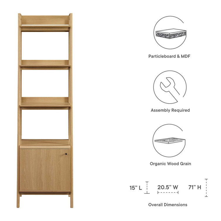 Bixby Oak 21" Slim Tiered Bookshelf with Concealed Storage