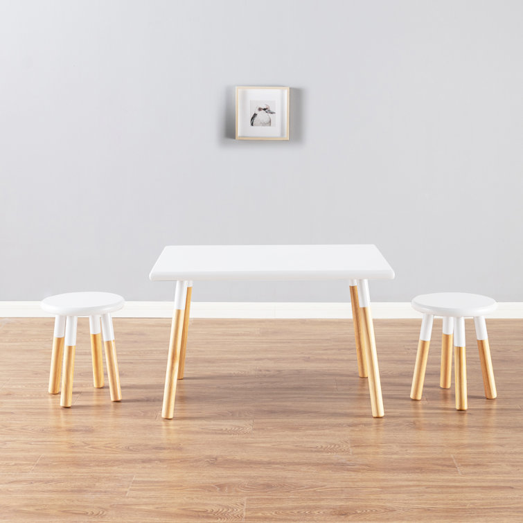 White and Natural Wood Kids Activity Table and Stool Set