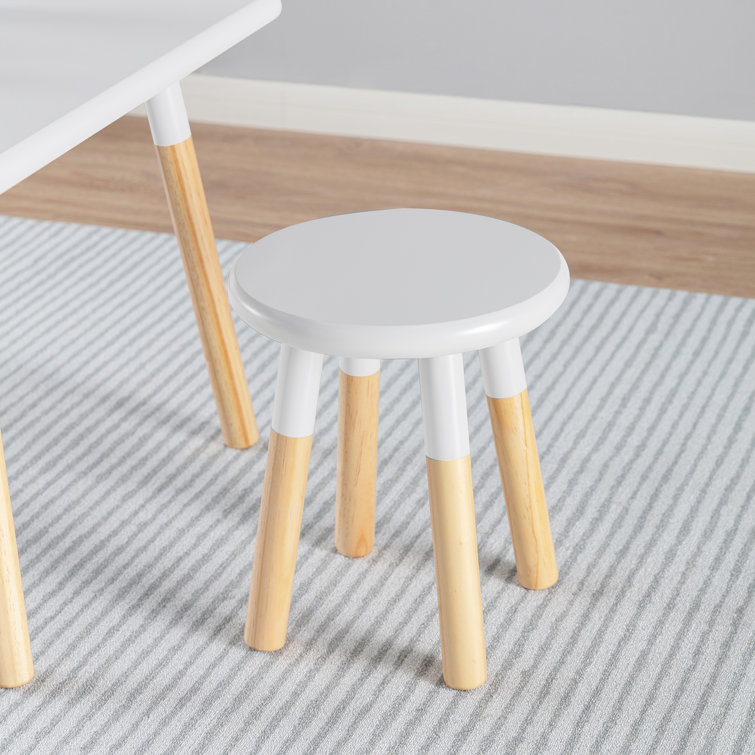 White and Natural Wood Kids Activity Table and Stool Set