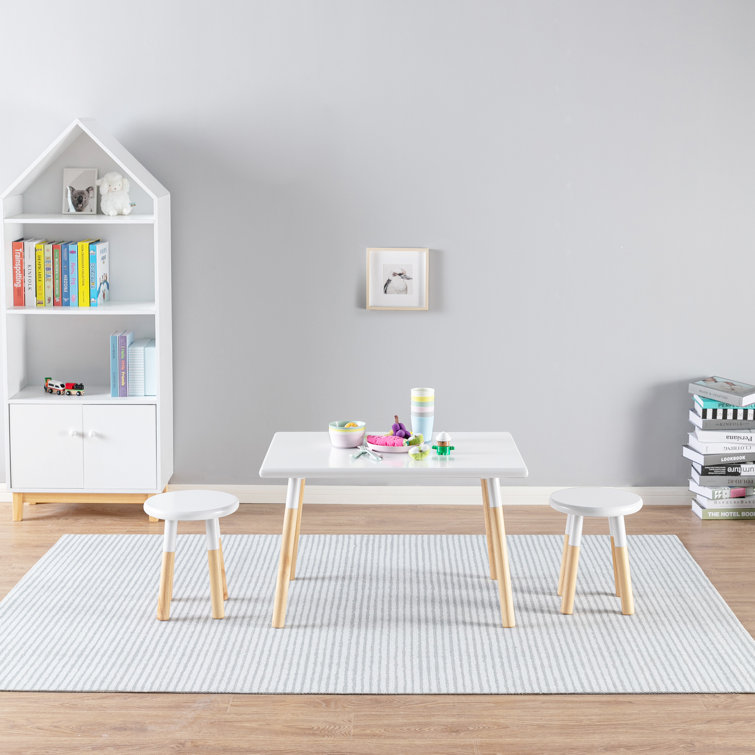 White and Natural Wood Kids Activity Table and Stool Set
