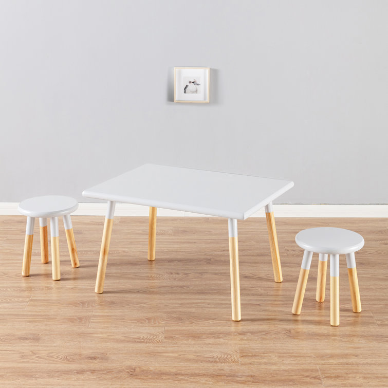 White and Natural Wood Kids Activity Table and Stool Set
