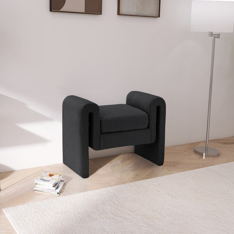 Contemporary Black Boucle Fabric Upholstered Bench