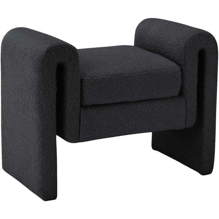 Contemporary Black Boucle Fabric Upholstered Bench