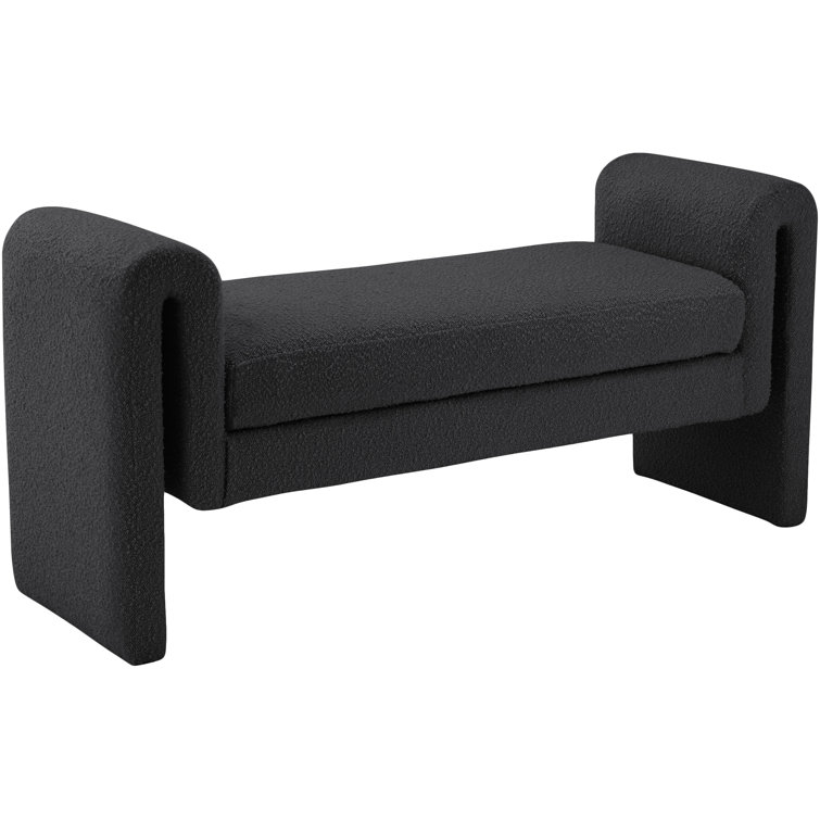 Modern Black Boucle Fabric Curved Arm Bench