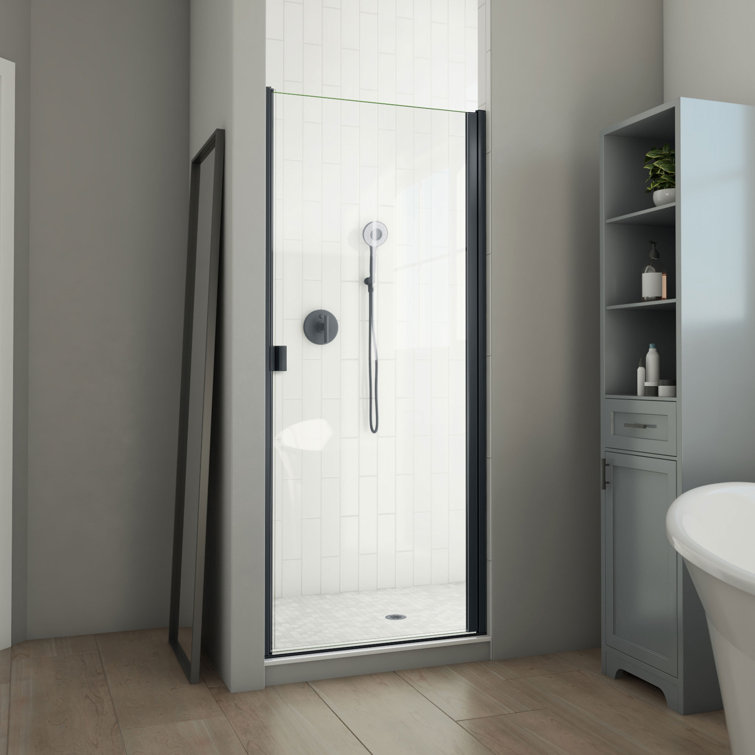 Matte Black Semi-Frameless Swing Shower Door with Clear Glass