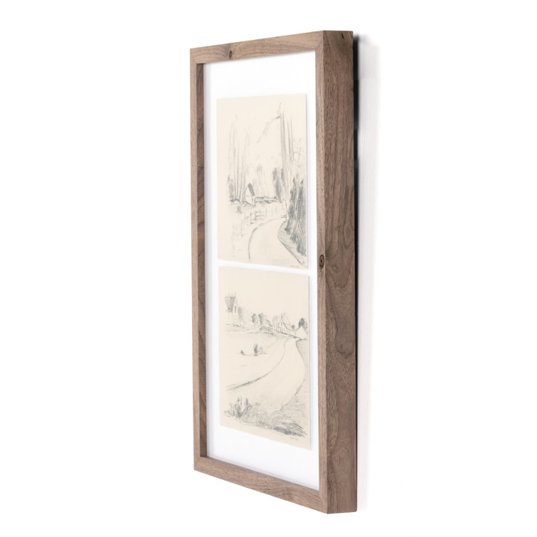 Rustic Walnut Framed Country Sketches on Canvas