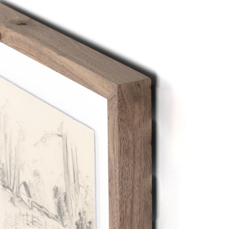 Rustic Walnut Framed Country Sketches on Canvas