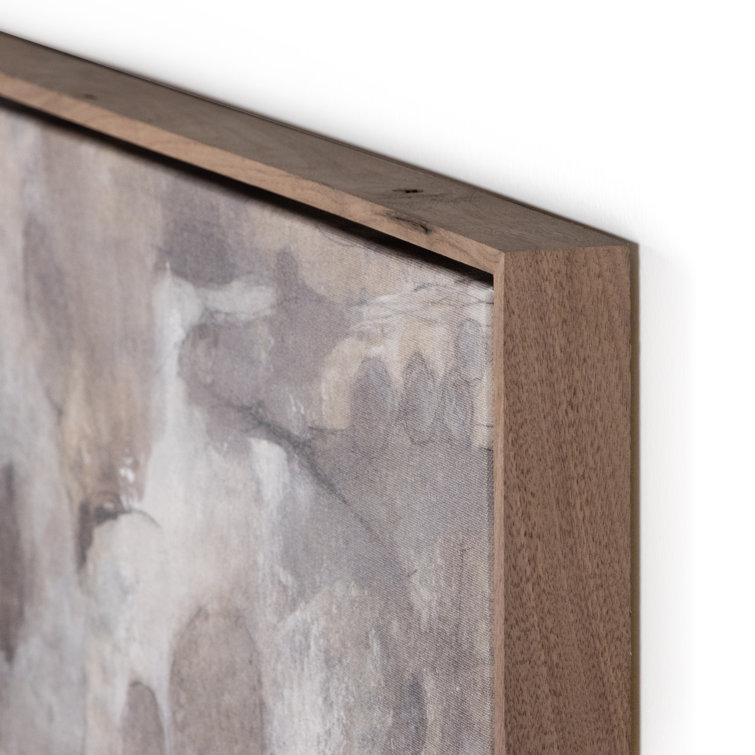 Matera Abstract Gray and Beige Canvas Art with Walnut Frame