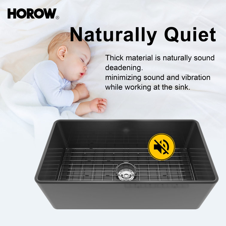Matte Black Fireclay Farmhouse Kitchen Sink with Grid and Strainer