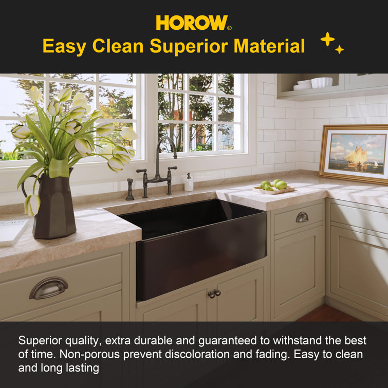 Matte Black Fireclay Farmhouse Kitchen Sink with Grid and Strainer