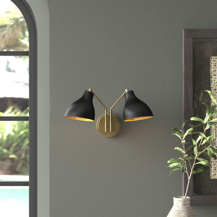 Black and Brass Dual Arm Dimmable Metal Sconce