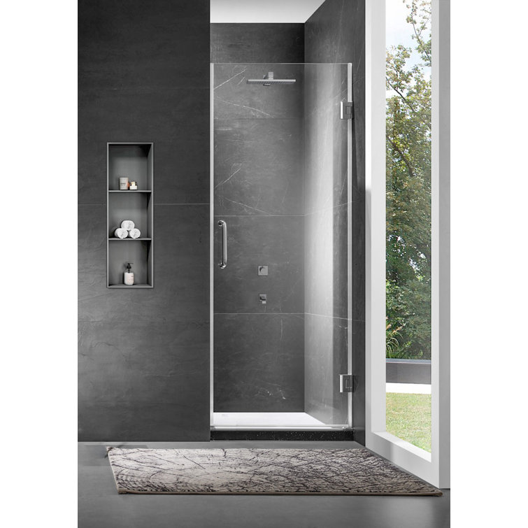 Premium 26'' W x 76'' H Silver Frameless Tempered Glass Shower Door