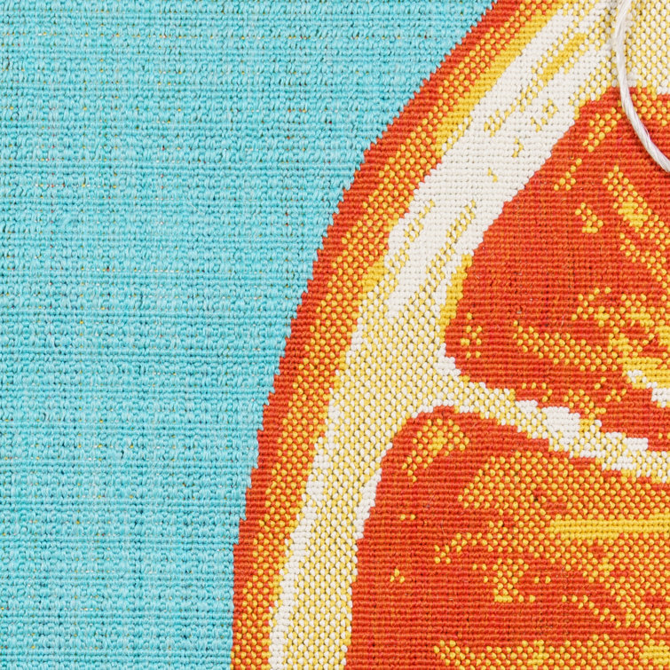 Teal and Orange Citrus Flatweave Indoor/Outdoor Rug 5' x 7'