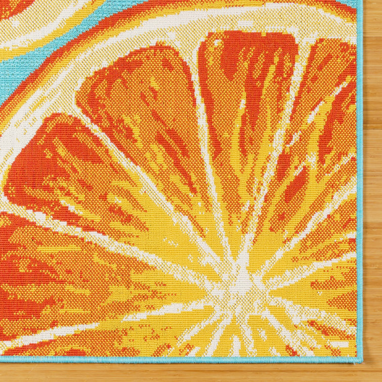 Teal and Orange Citrus Flatweave Indoor/Outdoor Rug 5' x 7'