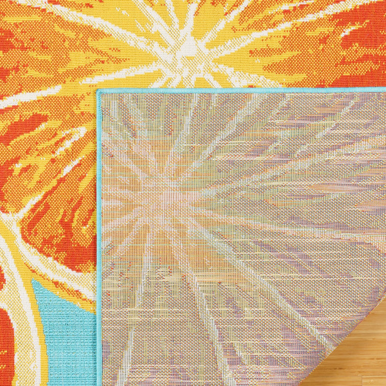 Teal and Orange Citrus Flatweave Indoor/Outdoor Rug 5' x 7'