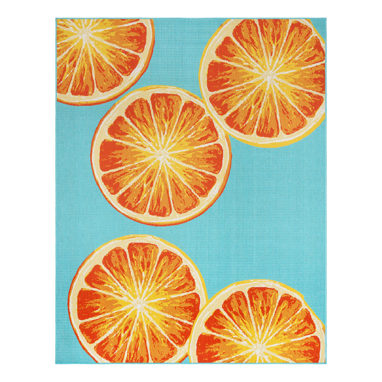 Bright Citrus Orange and Teal Flatweave Indoor/Outdoor Rug 8' x 10'