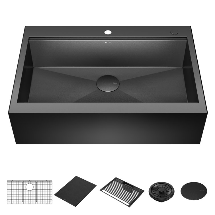 Black Stainless Steel Farmhouse Apron Front Single Bowl Sink
