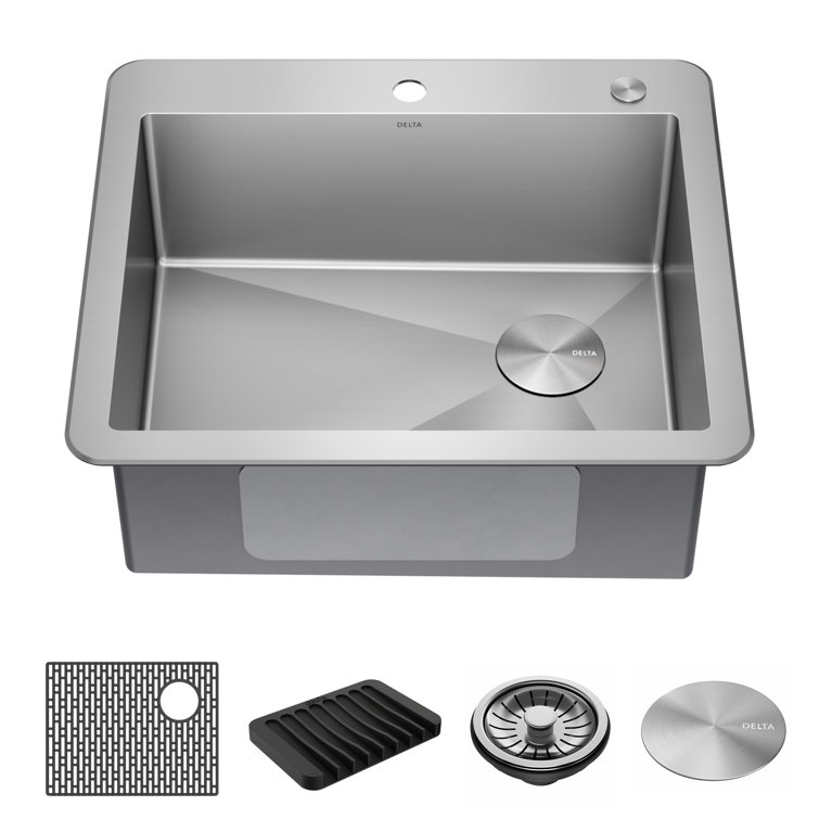 Delta Marca Drop-In Stainless Steel Single Bowl Kitchen Sink, 25" x 22"