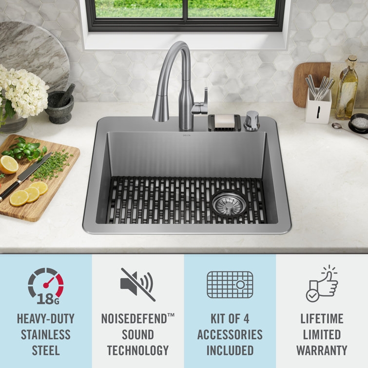 Delta Marca Drop-In Stainless Steel Single Bowl Kitchen Sink, 25" x 22"