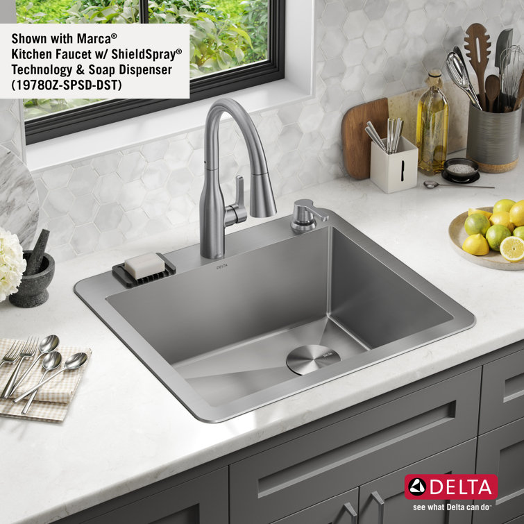 Delta Marca Drop-In Stainless Steel Single Bowl Kitchen Sink, 25" x 22"