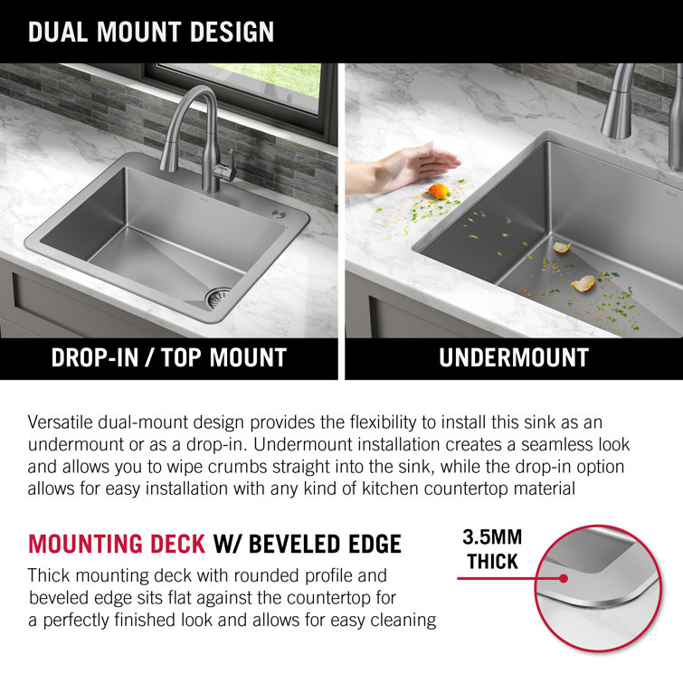 Delta Marca Drop-In Stainless Steel Single Bowl Kitchen Sink, 25" x 22"