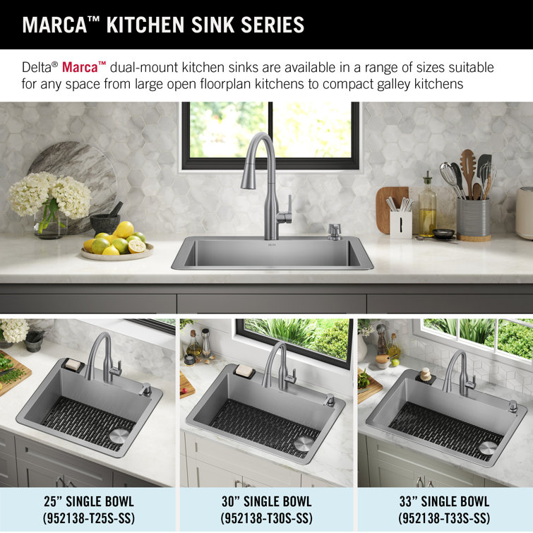 Delta Marca Drop-In Stainless Steel Single Bowl Kitchen Sink, 25" x 22"