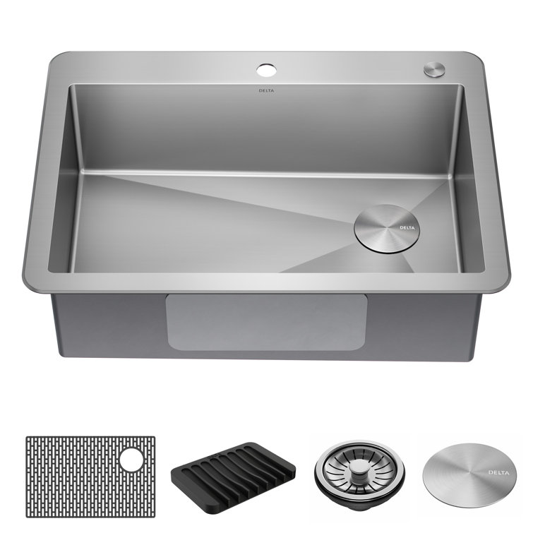 Delta 30" Stainless Steel Drop-In Single Bowl Kitchen Sink with Accessories
