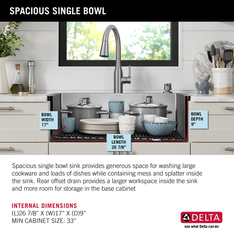 Delta 30" Stainless Steel Drop-In Single Bowl Kitchen Sink with Accessories