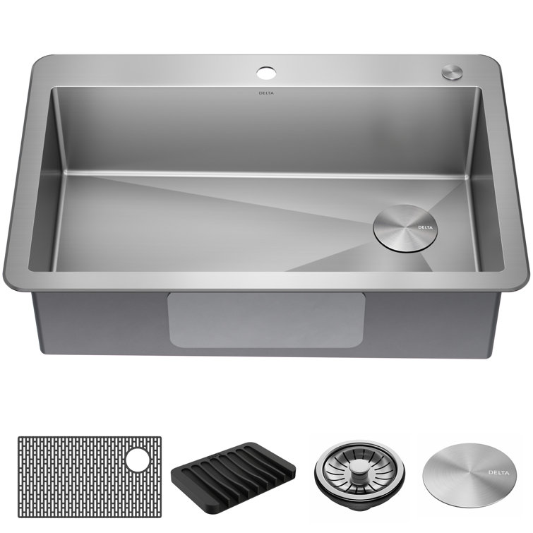 Delta 33" Stainless Steel Drop-In Single Bowl Kitchen Sink with Accessories