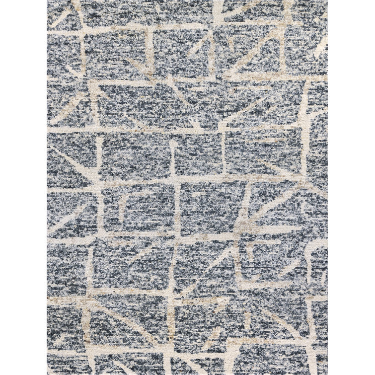 Ivory and Gray Hand-Knotted Wool Geometric 8' x 10' Rug