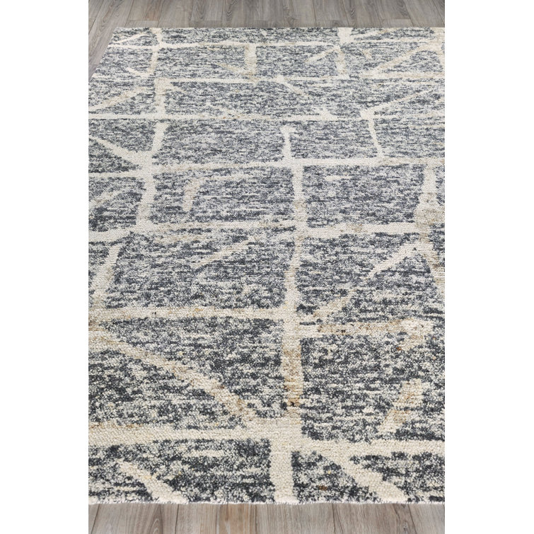 Ivory and Gray Hand-Knotted Wool Geometric 8' x 10' Rug