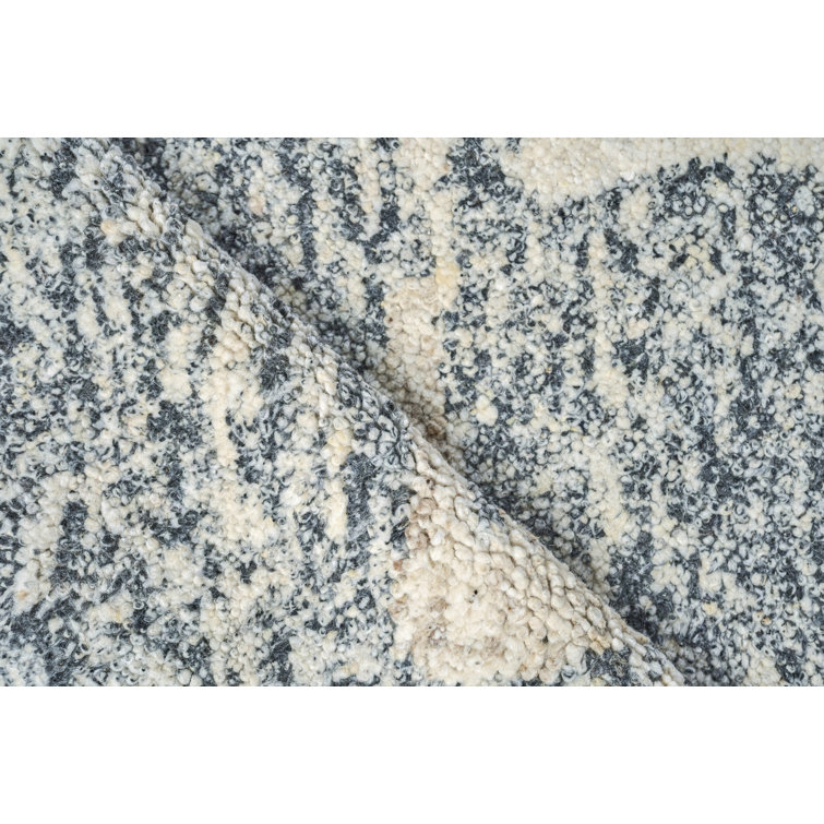 Ivory and Gray Hand-Knotted Wool Geometric 8' x 10' Rug