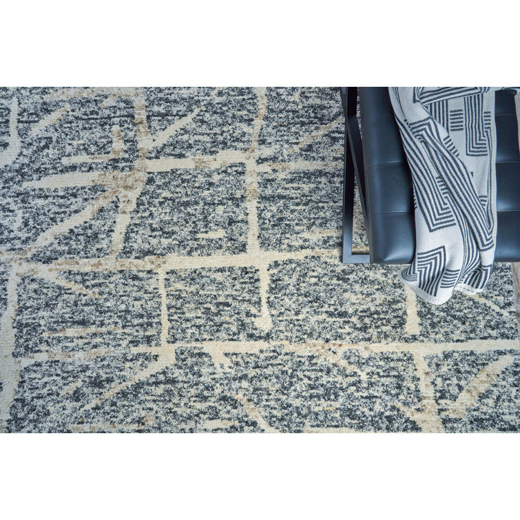 Ivory and Gray Hand-Knotted Wool Geometric 8' x 10' Rug