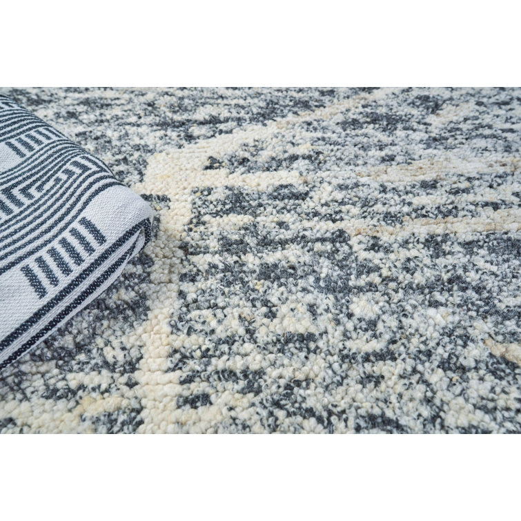 Ivory and Gray Hand-Knotted Wool Geometric 8' x 10' Rug