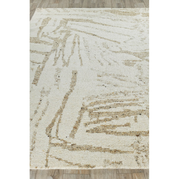 Ivory and Beige Hand-Knotted Wool Geometric Rug, 14' x 18'