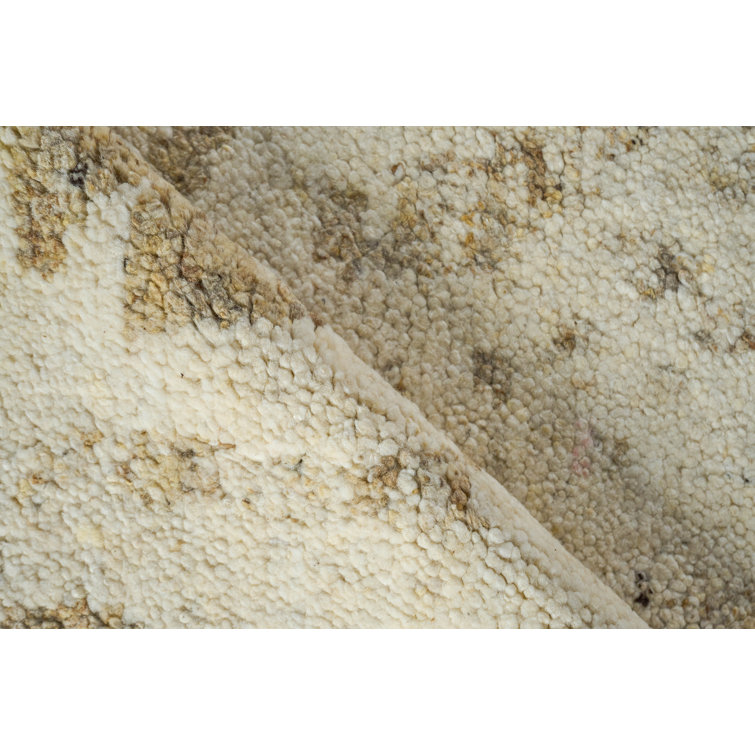 Ivory and Beige Hand-Knotted Wool Geometric Rug, 14' x 18'