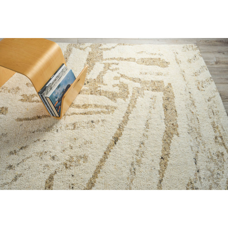 Ivory and Beige Hand-Knotted Wool Geometric Rug, 14' x 18'