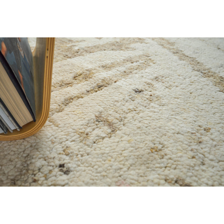 Ivory and Beige Hand-Knotted Wool Geometric Rug, 14' x 18'