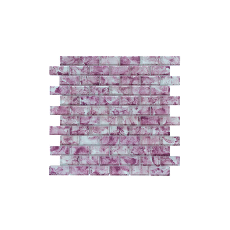 Purple Breeze Hand-Painted Glass Mosaic Wall Tile, 12" x 12"