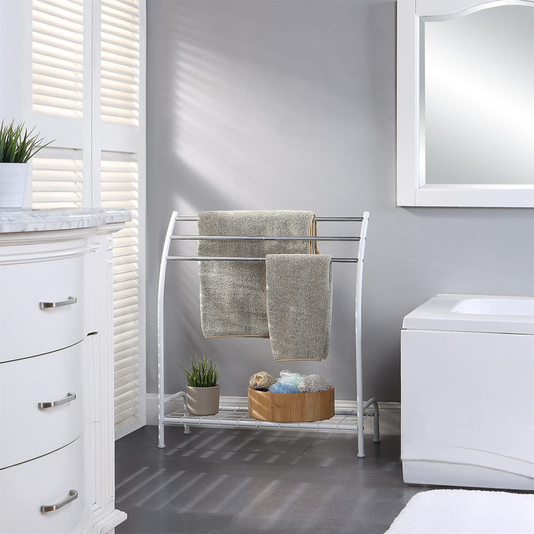 White Freestanding 3-Tier Towel Rack with Bottom Shelf